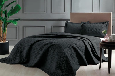 Стьобане покривало TAC Glory Black 180×260см + наволочка 50×70см