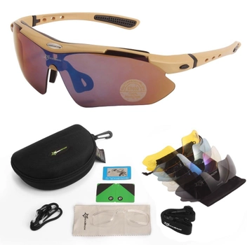 Захисні окуляри тактичні з поляризацією - RockBros -5 комплектів лінз-Койот