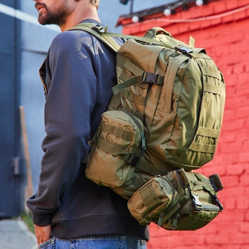 Тактичний рюкзак з трьома штурмовими підсумками для військових Олива