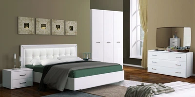 Гарнитур спальный комплект ТМ МІРОМАРК Белла 2 Ламинированная ДСП Белый глянец (полуторная кровать 140x200/шкаф 4Д без зеркал)