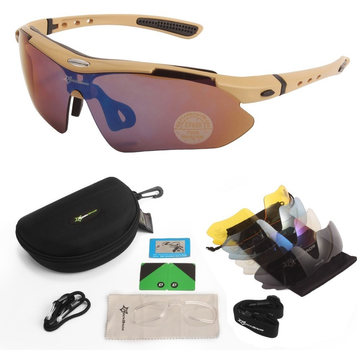 Захисні окуляри тактичні з поляризацією - RockBros Койот -5 комплектів лінз