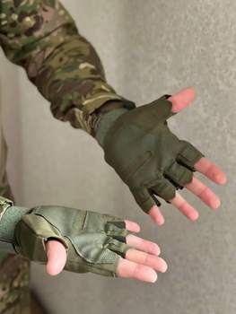 Тактические армейские перчатки без пальцев беспалые олива М