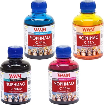 Комплект чернил WWM для Canon MP/MG/MX/IP/IX (BP/C/M/Y) 4x200ml (C10/11SET4)