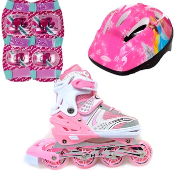 Роликовые коньки Ролики детские Набор Happy Combo Disney Rider ( + защита + шлем ) 29-33, Princess Barbi (розовый) (2T3007E)