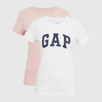 Футболка бавовняна жіноча GAP 548683-02 M (2 шт) Рожевий/Білий (1200054054939)