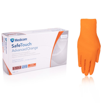 Помаранчеві рукавички нітрилові Medicom SafeTouch Advanced Orange S (6-7)