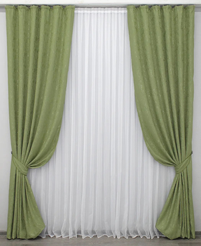 Комплект готових штор VR-Textil Льон мармур Колекція Pavliani 270х150 см Колір Хакі х 2 шт (33-0010)