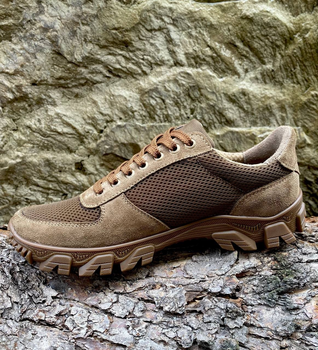 Ботинки кроссовки тактическая обувь облегченные (лето) натуральная гидрофобная кожа усиленная пятка и носок Койот 47