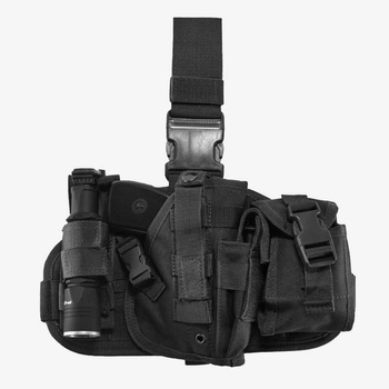 Тактична кобура на стегно Tactic універсальна кобура на пояс з кишенею під магазин колір Чорний (holster-1019-black)