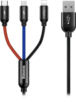 Кабель Baseus Three Primary Colors 3-in-1 5A 1.2 m Black (CAMLT-BSY01)