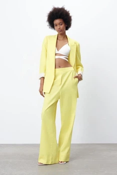 Широкі жовті штани зара zara - m - льон і віскоза