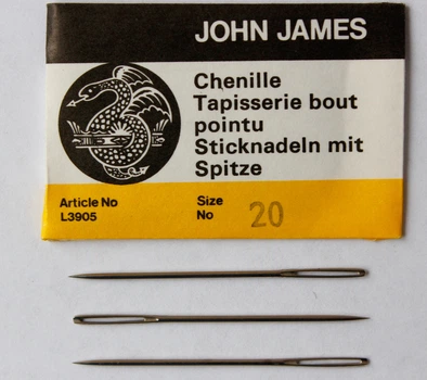 Швейные иглы №20 John James Needles Англия длина 45 мм диаметр 1 мм большое ушко 9 мм