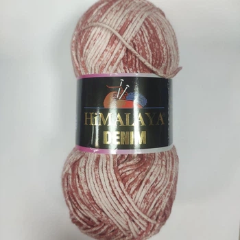 Пряжа Denim Himalaya Туреччина 100 % бавовна 50 г - 140 м колір таракотово-білий Спиці 3,5 мм