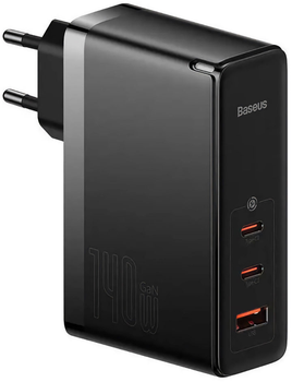 Мережевий зарядний пристрій Baseus GaN5 Pro 140W (2 x Type-C + USB) + Кабель Type-C + Type-C) Black (CCGP100201)