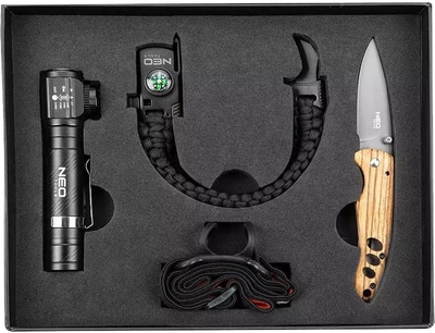 Набор подарочный Neo Tools фонарь 99-026, браслет туристический 63-140, складной нож (63-027)
