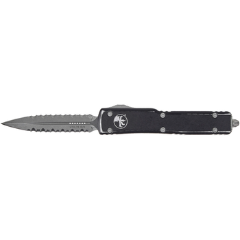 Нож Microtech UTX-70 Double Edge Apocalyptic DFS Serrator Distressed Black (147-D12DBK)
