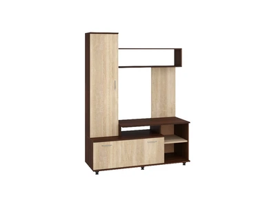 Стенка под телевизор или аудио аппаратуру с открытыми полками и ящиками с дверцами Пехотин Тумба ТВ Аляска Орех Экко/Дуб сонома
