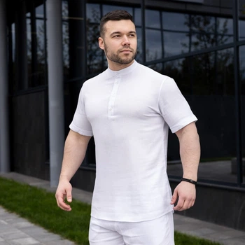 Мужская льняная рубашка с коротким рукавом белая 2XL 1-0418-2XL