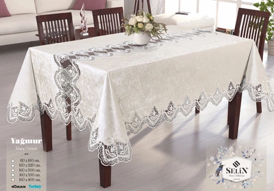 Велюровая скатерть Selin Yagmur 160×300 см бежевая