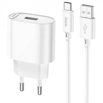 Сетевое зарядное устройство адаптер Hoco C109A USB QC3.0 18W + Type-C быстрая зарядка для телефона блочек