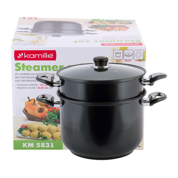 Пароварка Kamille KM-5831 2-х рівнева 10л з вуглецевої сталі для приготування їжі для індукції та газу