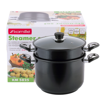 Пароварка Kamille KM-5825 2-х рівнева 8л з вуглецевої сталі для приготування їжі для індукції та газу