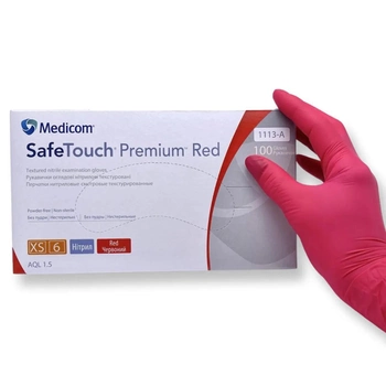 Нітрилові рукавички Medicom Premium Red (4 грами) без пудри текстуровані розмір S 100 шт. Червоні
