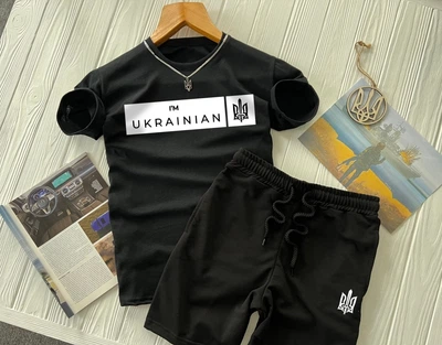 Чоловічий спортивний костюм літній (футболка + шорти) Чорний L