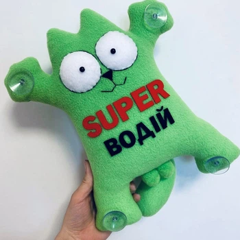 Мягкая игрушка в машину Кот Саймона "Super водій", прикольные сувениры на присосках в авто CS6