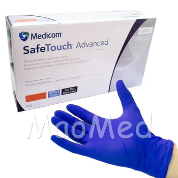 Нітрилові рукавички Medicom Advanced Cool blue (3,6 грами) без пудри текстуровані розмір M 100 шт. Фіолетові