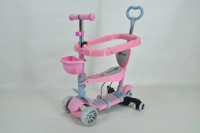 Самокат біговел Maraton Sigma 5 в 1 із бортиком та додатковими колесами Сіро-рожевий