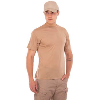 Літня футболка чоловіча тактична Jian 9190 розмір L (48-50) Бежева (Пісочна) матеріал бавовна