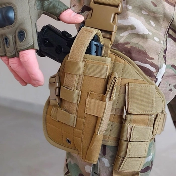 Тактична кобура на стегно Tactic універсальна кобура на пояс з кишенею під магазин колір Койот (holster-1019-coyote)