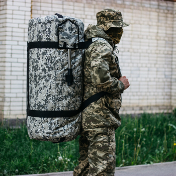 Баул-сумка 120л армейская Оксфорд пиксель с креплением для каремата и саперной лопаты.