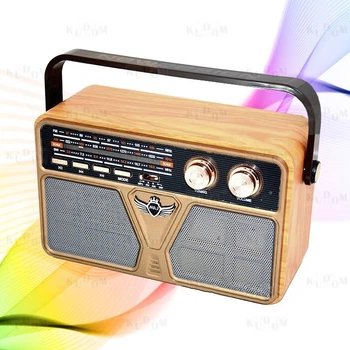 Мощное портативный FM радиоприемник под старину ретро КЕМАІ 5О7 ВТ ФМ радио проигрыватель с флешкой USB на аккумуляторе с пультом с блютуз Bluetooth, Дерево
