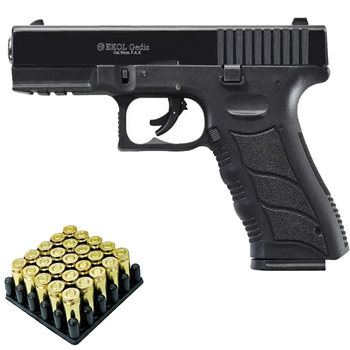 Стартовий пістолет EKOL GEDIZ BLACK (glock 17) + Патрони 25шт.