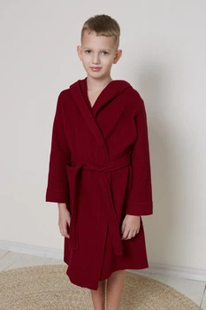 Дитячий вафельний халат IDEAL TEXTILE Бордовий 100% бавовна Узбекистан щільність 320 г/м2 на 5 років (104-110 см)