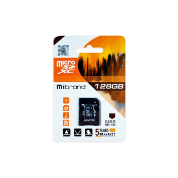 Карта памяти Mibrand 128GB microSDXC UHS-I U3 + SD-адаптер (MICDHU3/128GB-A)