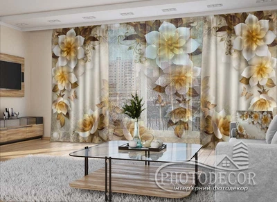 3D - Фото Штори і тюль PHOTODECOR "3D Квіти та метелики 1" 1 кв.м