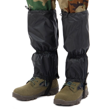Гамаши тактические защитные для военных 8664 (бахилы гетры армейские) черные от дождя и грязи размер регулируемый (универсальный)