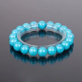 Браслет з бірюзи 10 мм 15.5 см [SKU-1555]