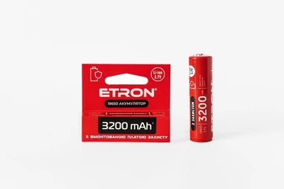 Аккумулятор литий-ионный ETRON Ultimate 18650 3200 mAh с защитой, Аккумуляторная батарейка