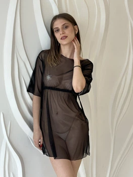 Пляжна жіноча туніка легка з сіточки 86-170 One size(L-XL) Чорна (2000002711018)
