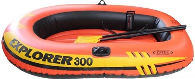 Надувная лодка трёхместная двухкамерная Intex 58332 NP Explorer 300 с пластиковыми вёслами и ручным насосом 211х117х41см Оранжевый