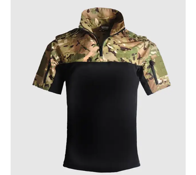 Тактическая стильная футболка поло Combat multicam Han Wild мужская, черная на молнии мультикам р.S