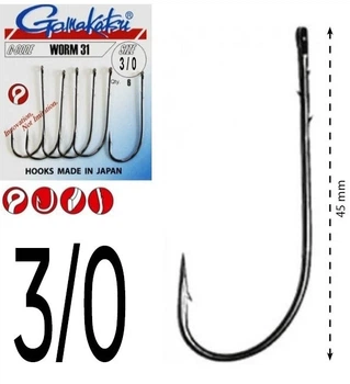 Крючок GAMAKATSU WORM 031 №3/0, 5шт,26776