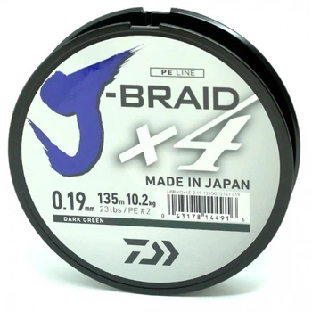 Шнур Daiwa J-Braid X4E 0,19мм 135м Dark Green,12741-019