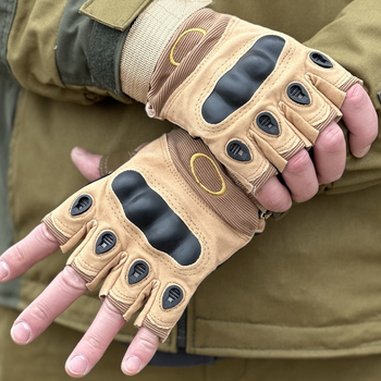 Тактичні безпальні рукавички Tactic армійські рукавички із захистом кістячок розмір XL колір Койот (oakley-coyote-xl)