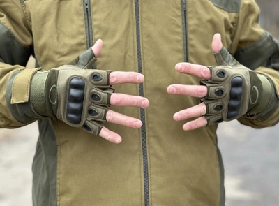 Тактичні безпальні рукавички Tactic армійські рукавички із захистом кістячок розмір L колір Олива (oakley-olive-L)