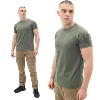 Мужская тактическая футболка с коротким рукавом для военных с липучками на рукавах Оливковый M